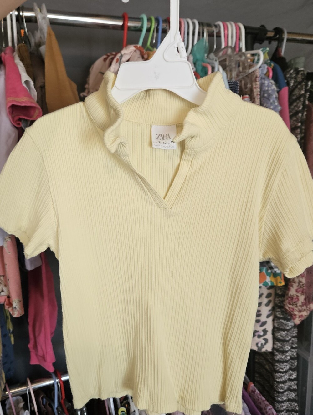 Zara Light Yellow Ribbed Ruffle Collar Crop Top